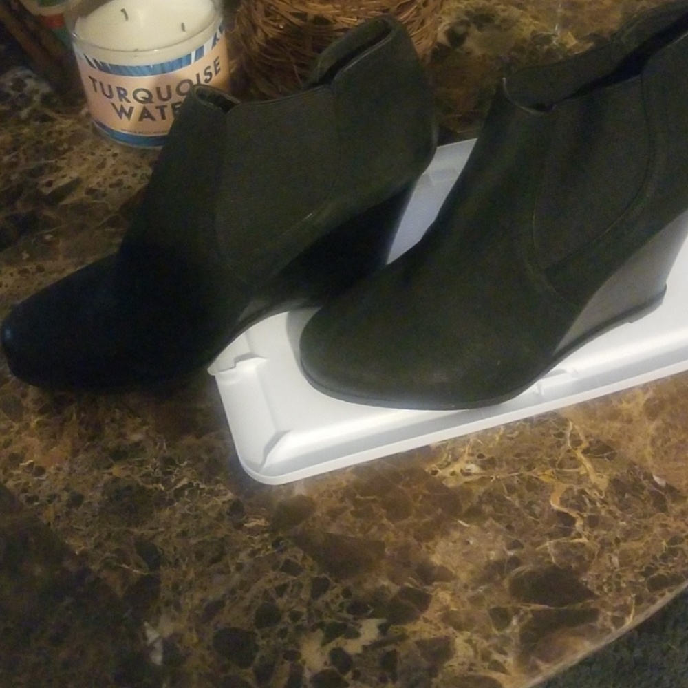 Black wedge heel booties